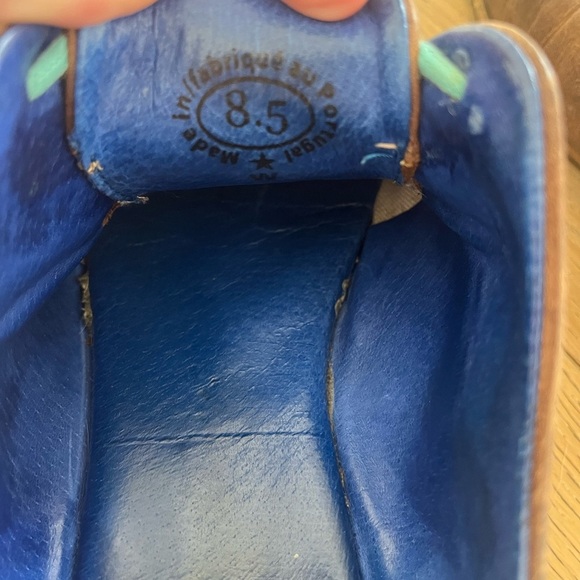 John Fluevog CBC Radio Derby Oxford Shoes Brown Leather Turquoise Women 8.5 - Picture 7 of 15